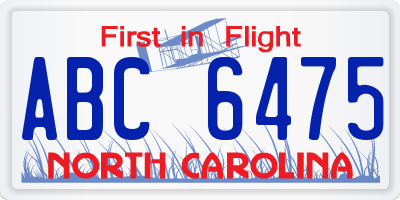 NC license plate ABC6475