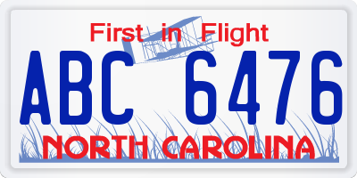 NC license plate ABC6476
