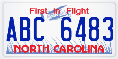 NC license plate ABC6483