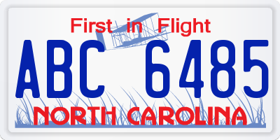 NC license plate ABC6485