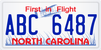 NC license plate ABC6487