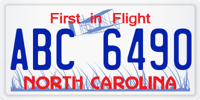 NC license plate ABC6490