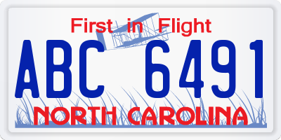 NC license plate ABC6491