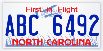 NC license plate ABC6492