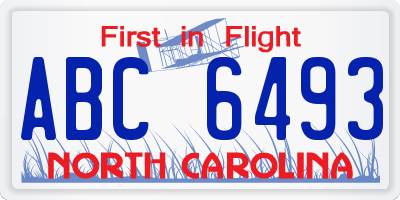 NC license plate ABC6493