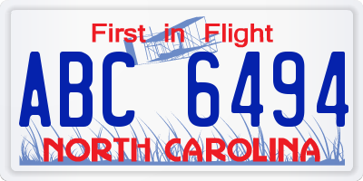 NC license plate ABC6494