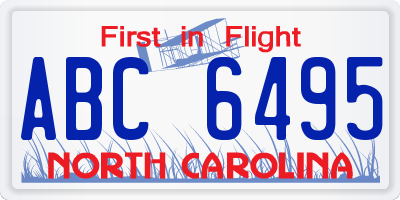 NC license plate ABC6495