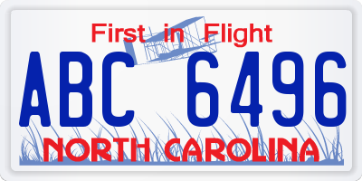 NC license plate ABC6496