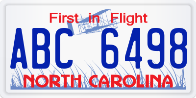NC license plate ABC6498