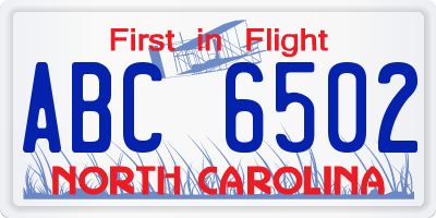 NC license plate ABC6502