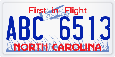NC license plate ABC6513