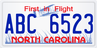 NC license plate ABC6523