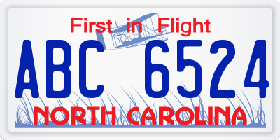 NC license plate ABC6524