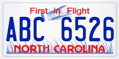 NC license plate ABC6526