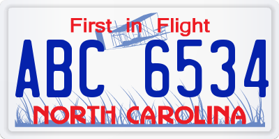 NC license plate ABC6534