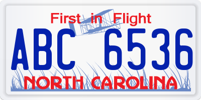 NC license plate ABC6536