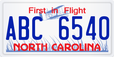 NC license plate ABC6540