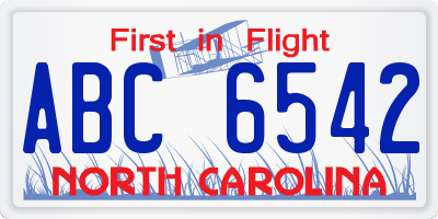 NC license plate ABC6542