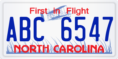 NC license plate ABC6547