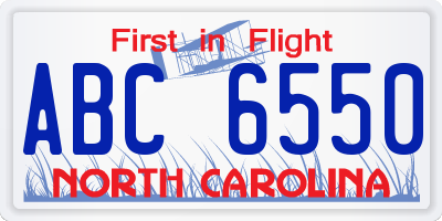 NC license plate ABC6550