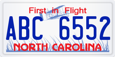 NC license plate ABC6552