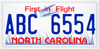 NC license plate ABC6554