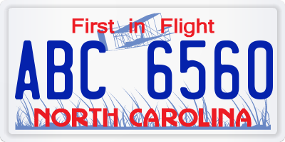 NC license plate ABC6560