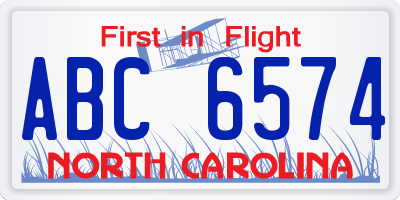 NC license plate ABC6574