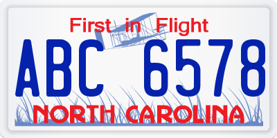 NC license plate ABC6578