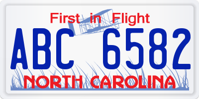 NC license plate ABC6582