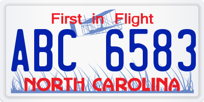 NC license plate ABC6583