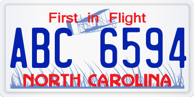 NC license plate ABC6594