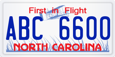 NC license plate ABC6600