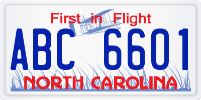 NC license plate ABC6601