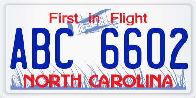 NC license plate ABC6602