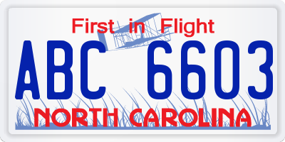 NC license plate ABC6603
