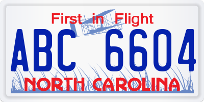 NC license plate ABC6604