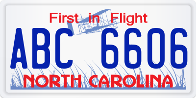 NC license plate ABC6606