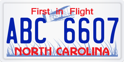 NC license plate ABC6607