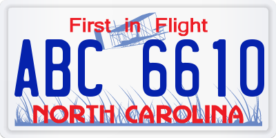 NC license plate ABC6610