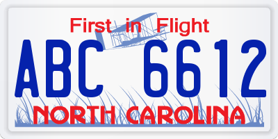 NC license plate ABC6612