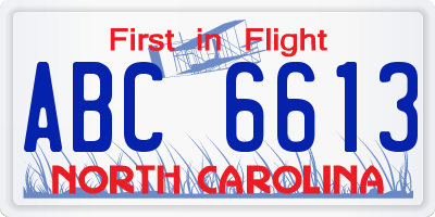 NC license plate ABC6613