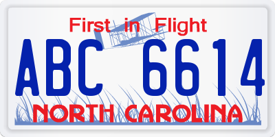 NC license plate ABC6614