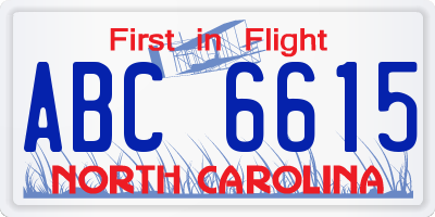 NC license plate ABC6615