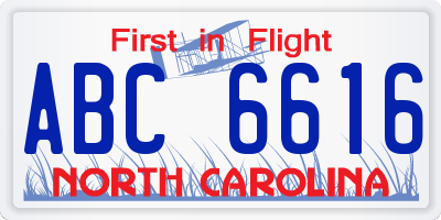 NC license plate ABC6616