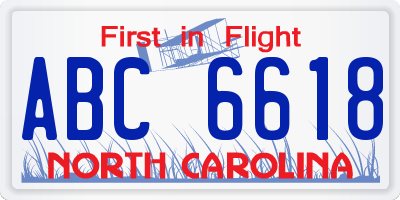 NC license plate ABC6618