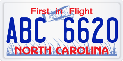 NC license plate ABC6620