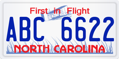 NC license plate ABC6622