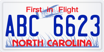 NC license plate ABC6623