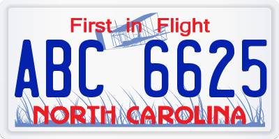 NC license plate ABC6625